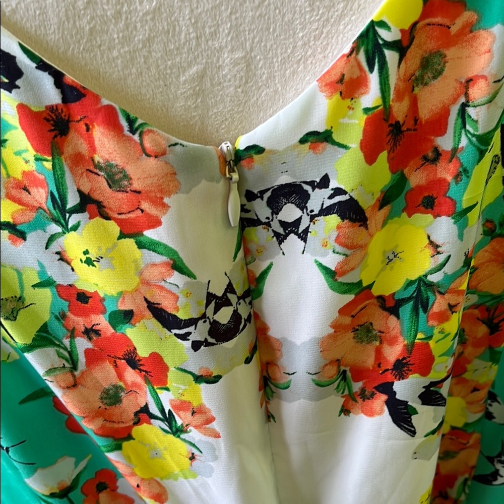 NEW Green Floral & Birds Sleeveless V-neck Midi Dress - Picture 5 of 9